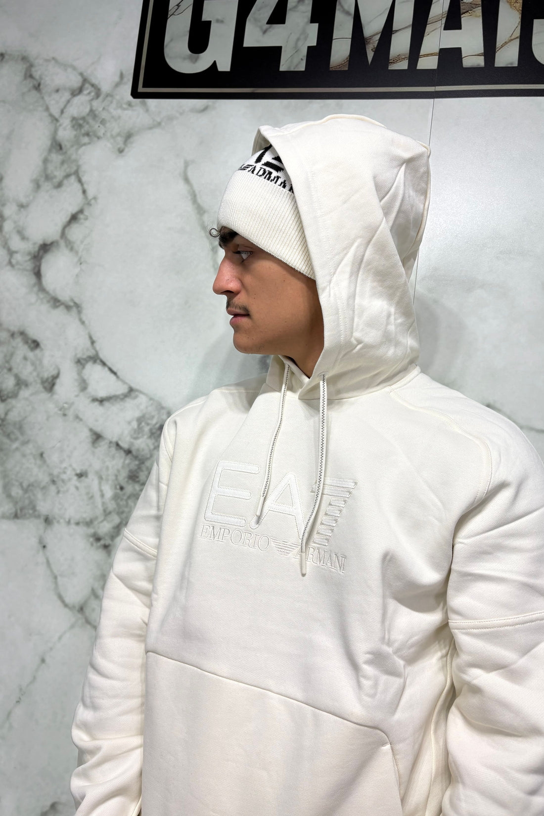 Felpa EA7 Emporio Armani con Cappuccio - Vanilla Ice