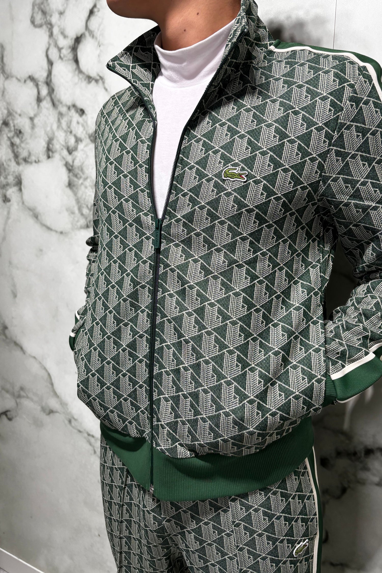 LACOSTE Tuta Monogram Con Zip Green