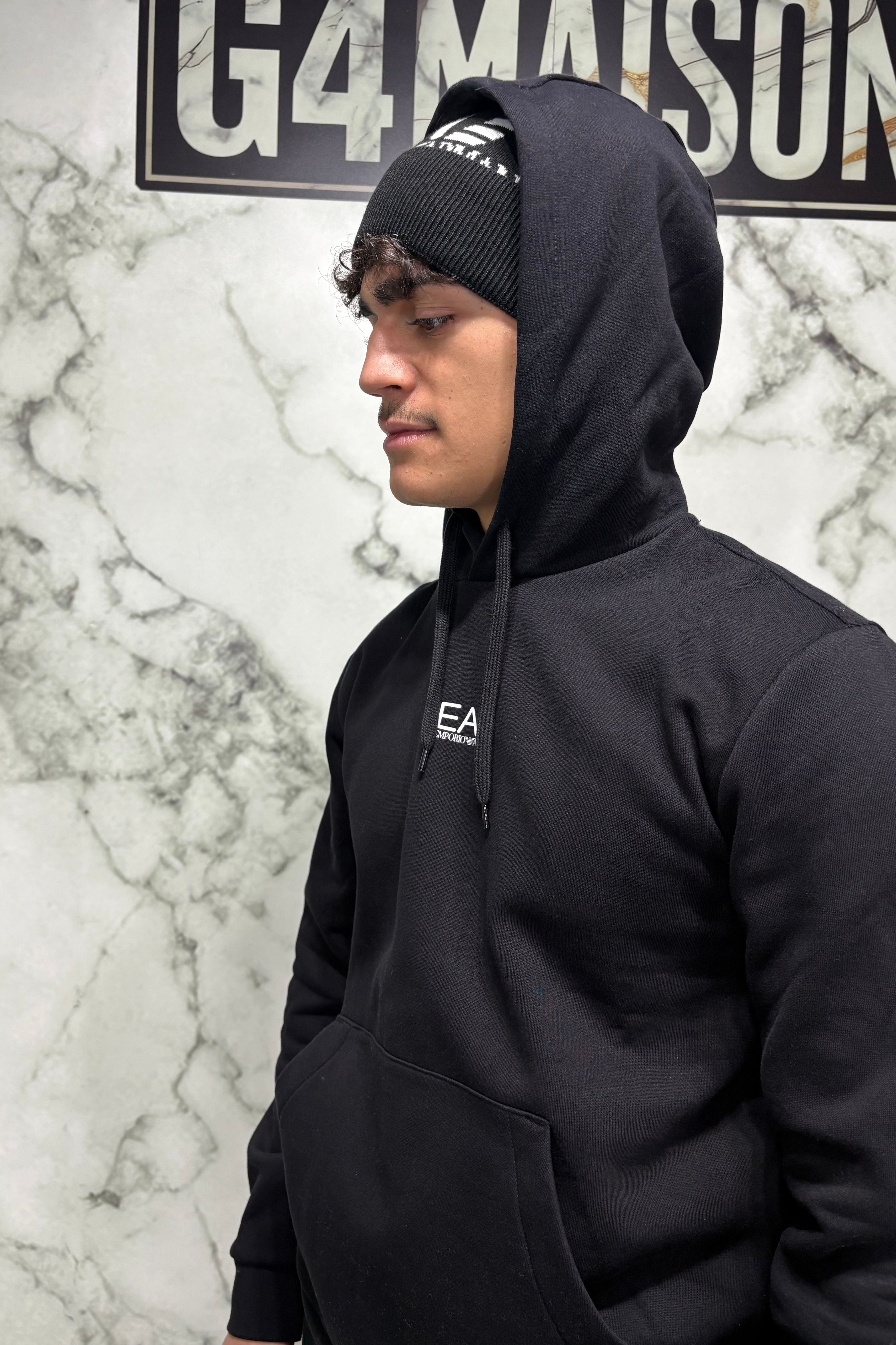 Felpa EA7 Emporio Armani con Cappuccio - Nera