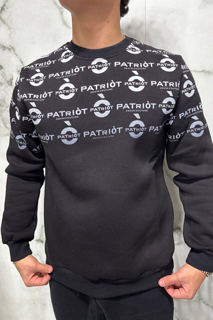 Felpa Patriot girocollo nera con logo all over Nera